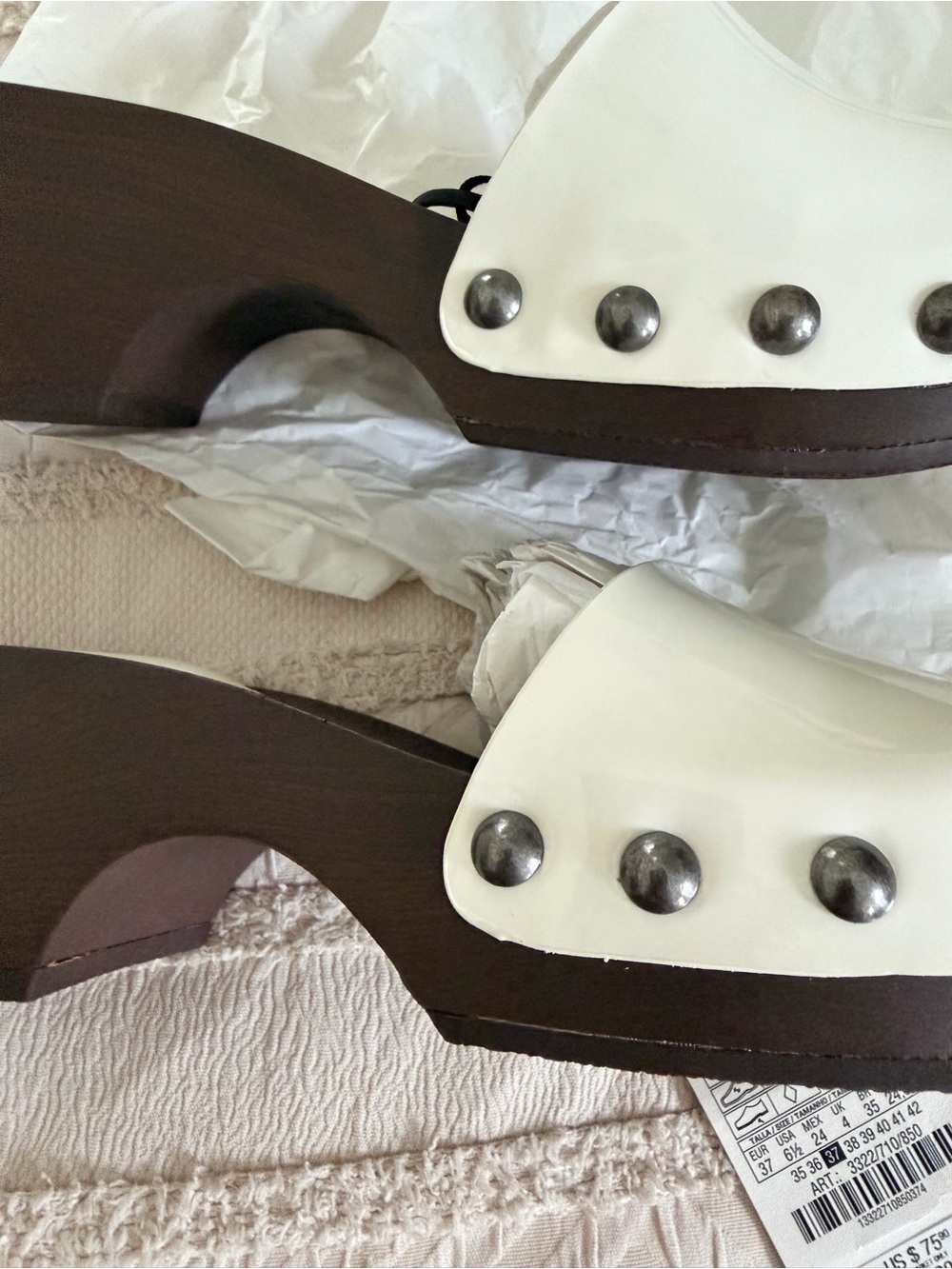 Zara White Patent Leather Platform Mules with Dark Wood-Look Sole.NWT - Picture 6 of 6